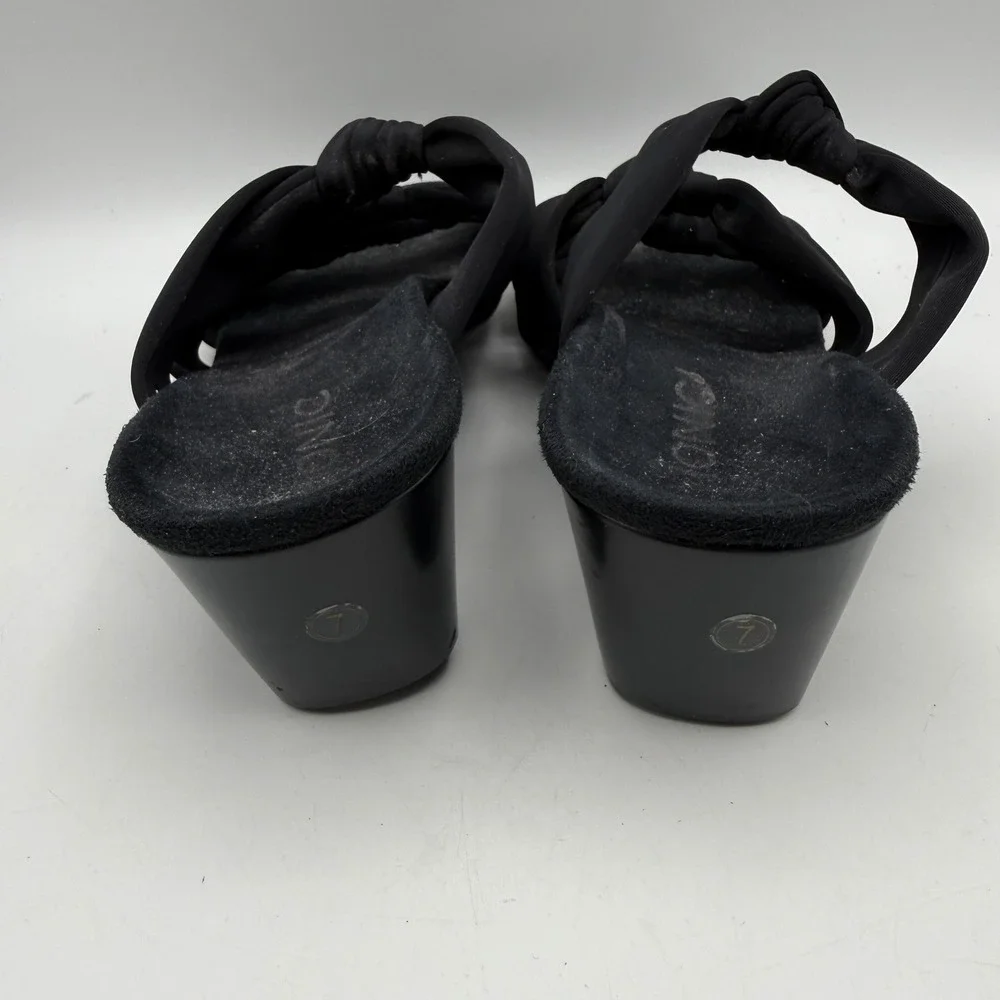Vionic‎ Wedge Sandals Women 7 Black Triple Knot Strap Slide Orthotic Heel